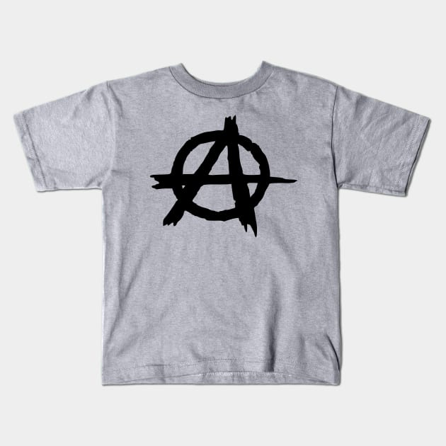 Black Anarchy Sign Kids T-Shirt by Awesome Funny T-Shirts